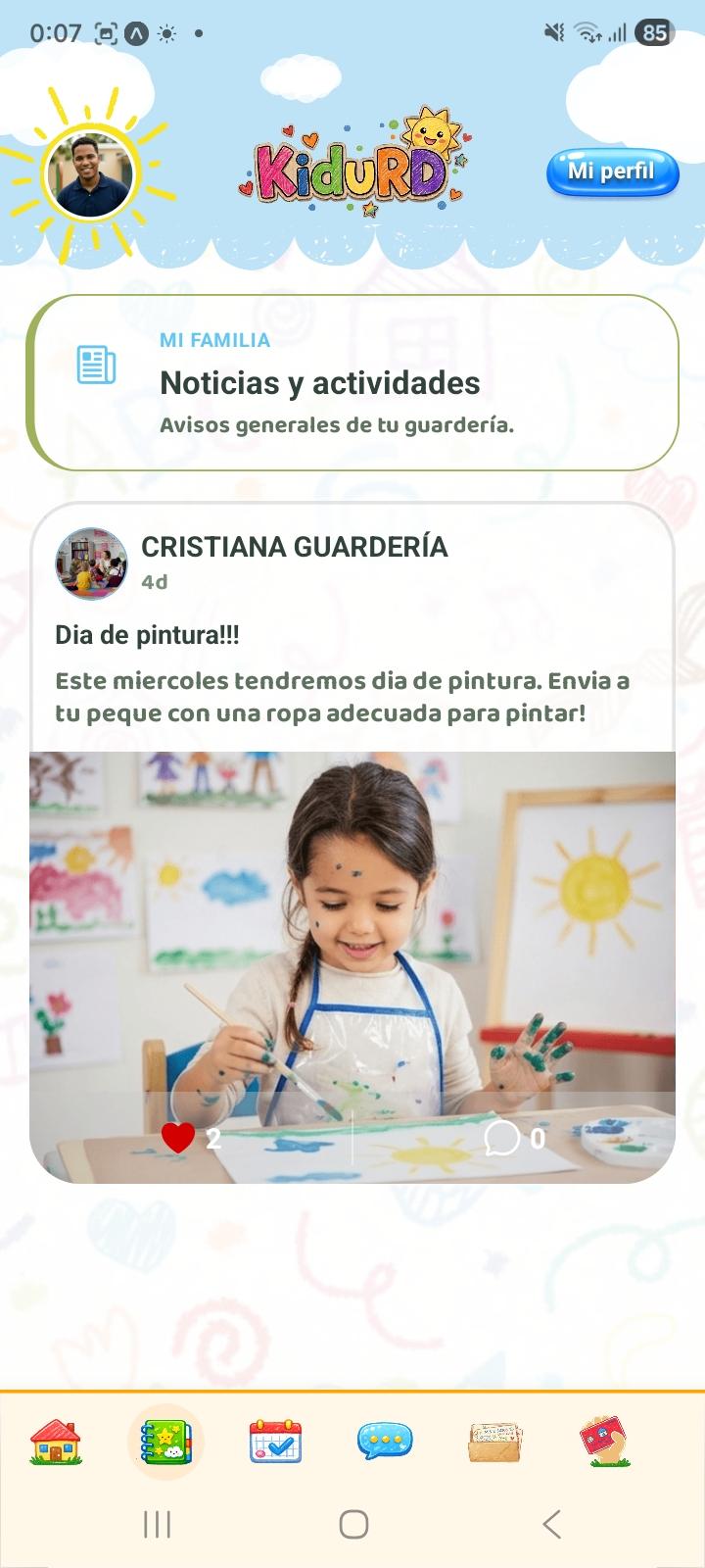 Captura 2: Noticias — app Kidu familias — perfil padres