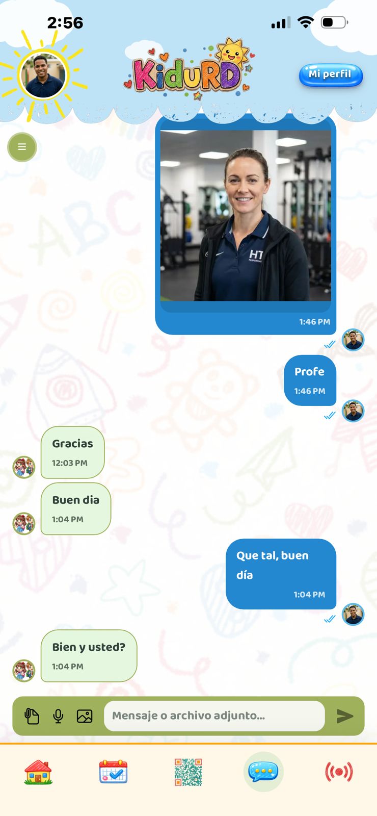 Captura 4: Chat — app Kidu familias — perfil padres